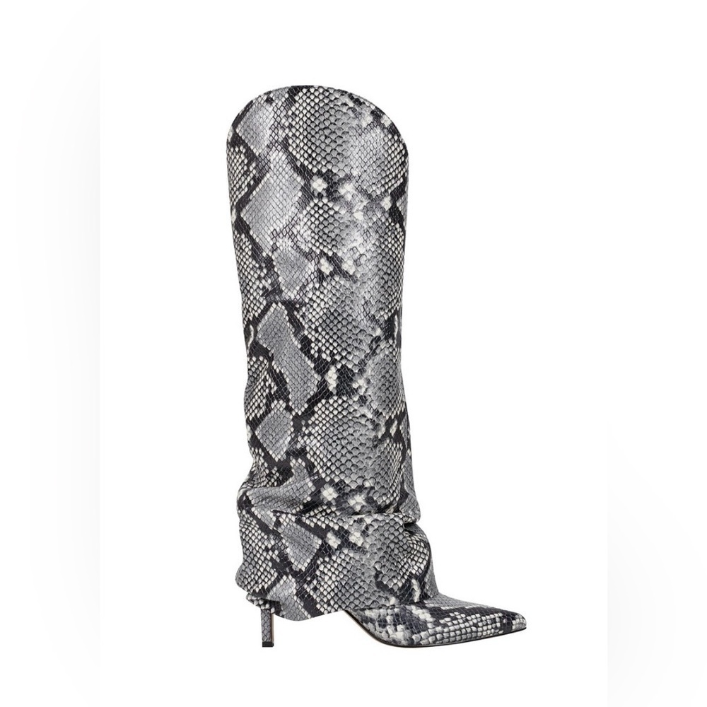 Marc Fisher Black and Gray Snakeskin Heeled Boots - 7.5
